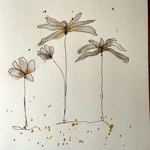 Original watercolor painting abstract flowers